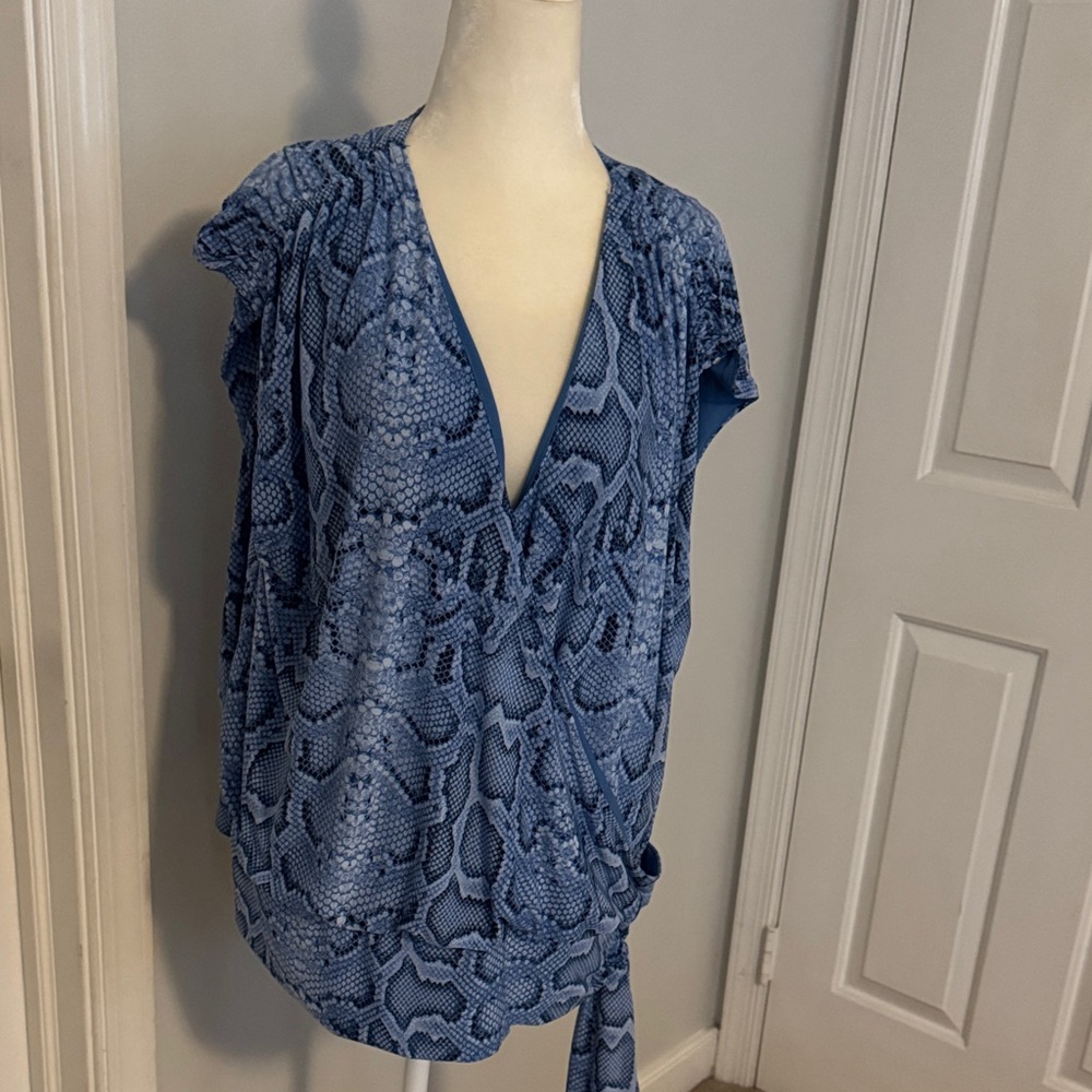 INC International Concepts Blue Snake Print Blouse